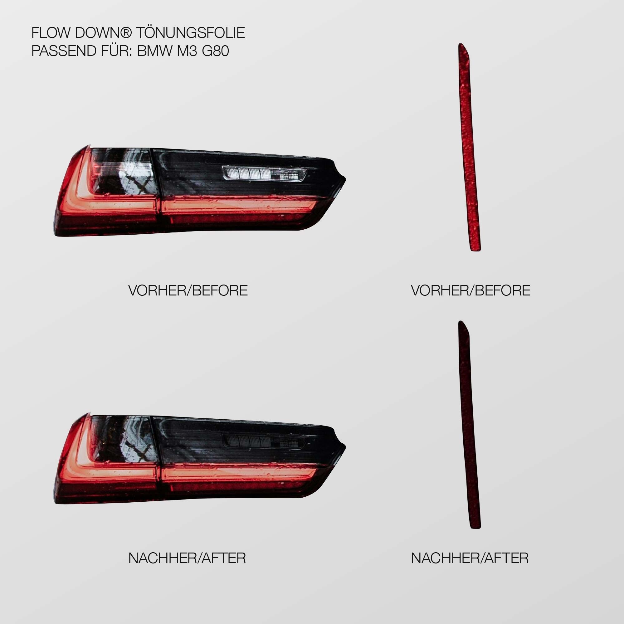 FLOW DOWN® Tönungsfolie für Rückleuchten & Reflektoren für BMW M3 G80   FLOW DOWN®
