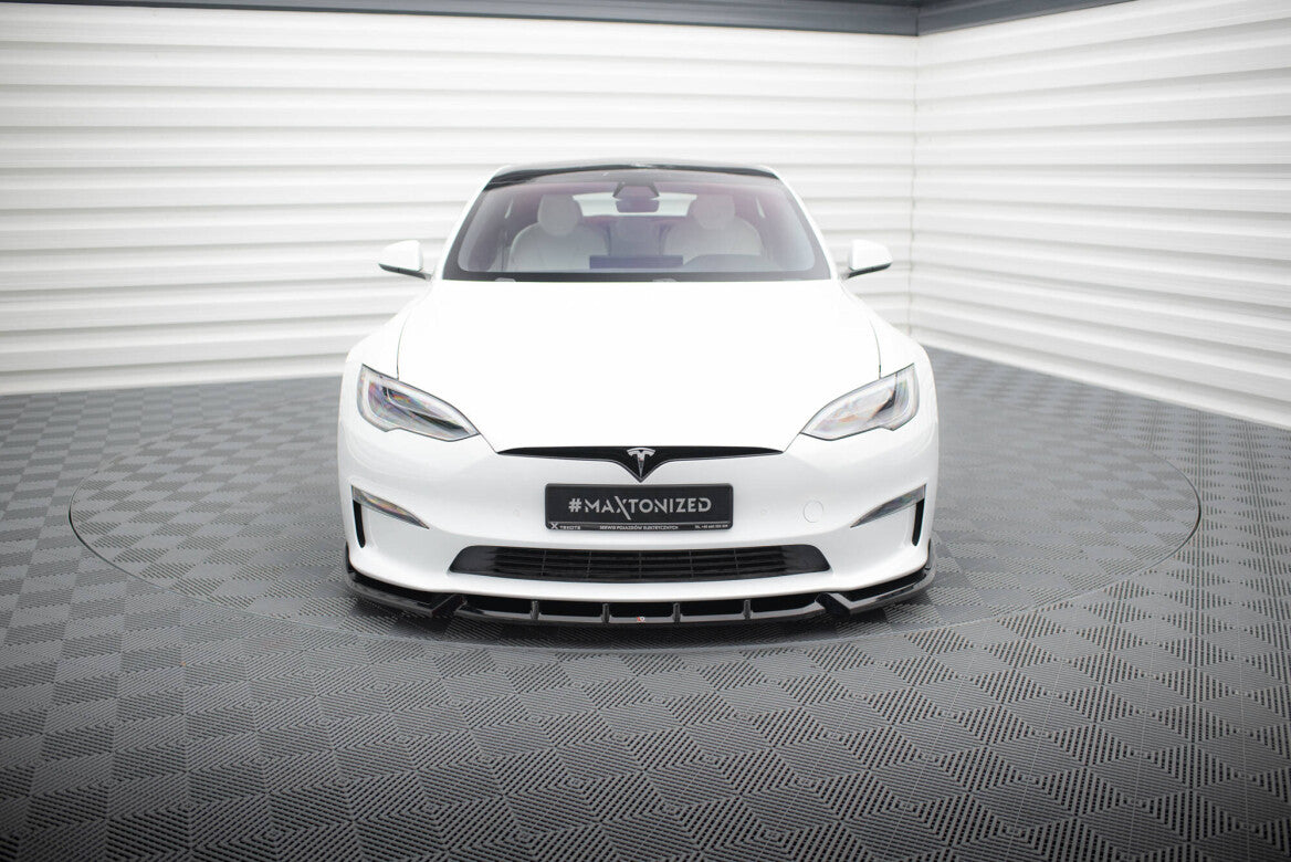 Cup Spoilerlippe Front Ansatz V.1 für Tesla Model S Plaid Mk1 FL   Maxton Design