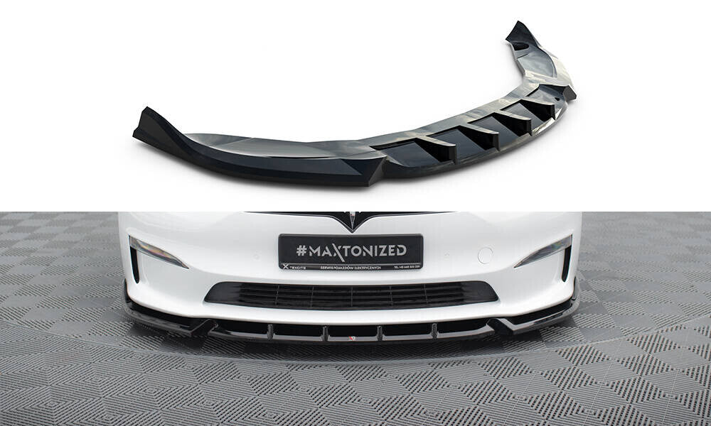 Cup Spoilerlippe Front Ansatz V.1 für Tesla Model S Plaid Mk1 FL   Maxton Design