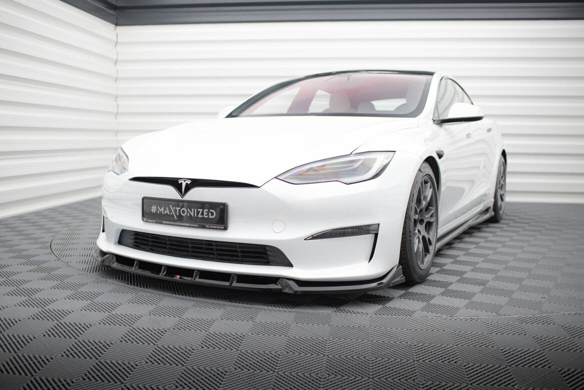 Cup Spoilerlippe Front Ansatz V.1 für Tesla Model S Plaid Mk1 FL   Maxton Design