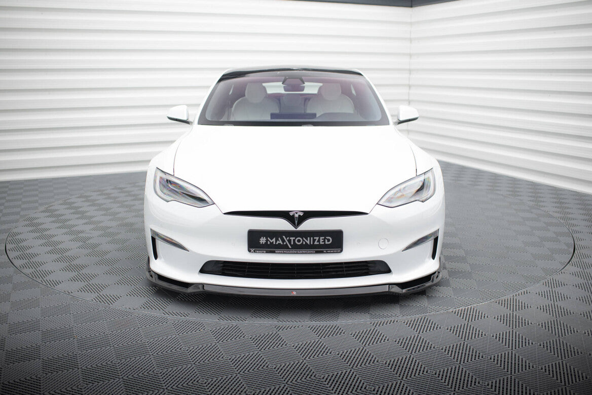 Cup Spoilerlippe Front Ansatz V.2 für Tesla Model S Plaid Mk1 FL   Maxton Design