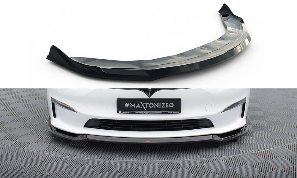 Cup Spoilerlippe Front Ansatz V.2 für Tesla Model S Plaid Mk1 FL   Maxton Design