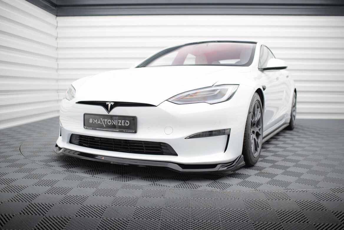 Cup Spoilerlippe Front Ansatz V.2 für Tesla Model S Plaid Mk1 FL   Maxton Design