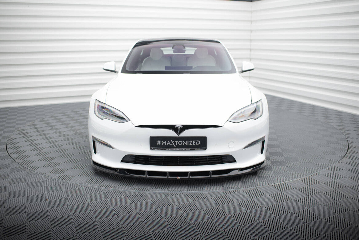 Cup Spoilerlippe Front Ansatz V.3 für Tesla Model S Plaid Mk1 FL   Maxton Design
