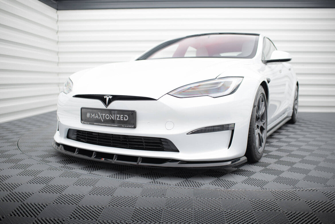Cup Spoilerlippe Front Ansatz V.3 für Tesla Model S Plaid Mk1 FL   Maxton Design