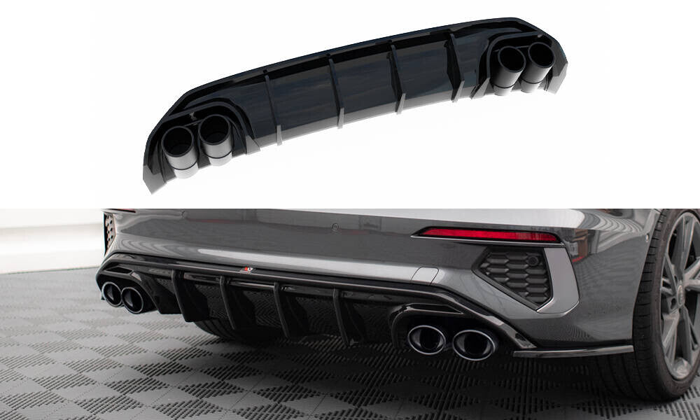 Heck Ansatz Diffusor + Endrohre chrom für Audi A3 S-Line Limousine 8Y   Maxton Design