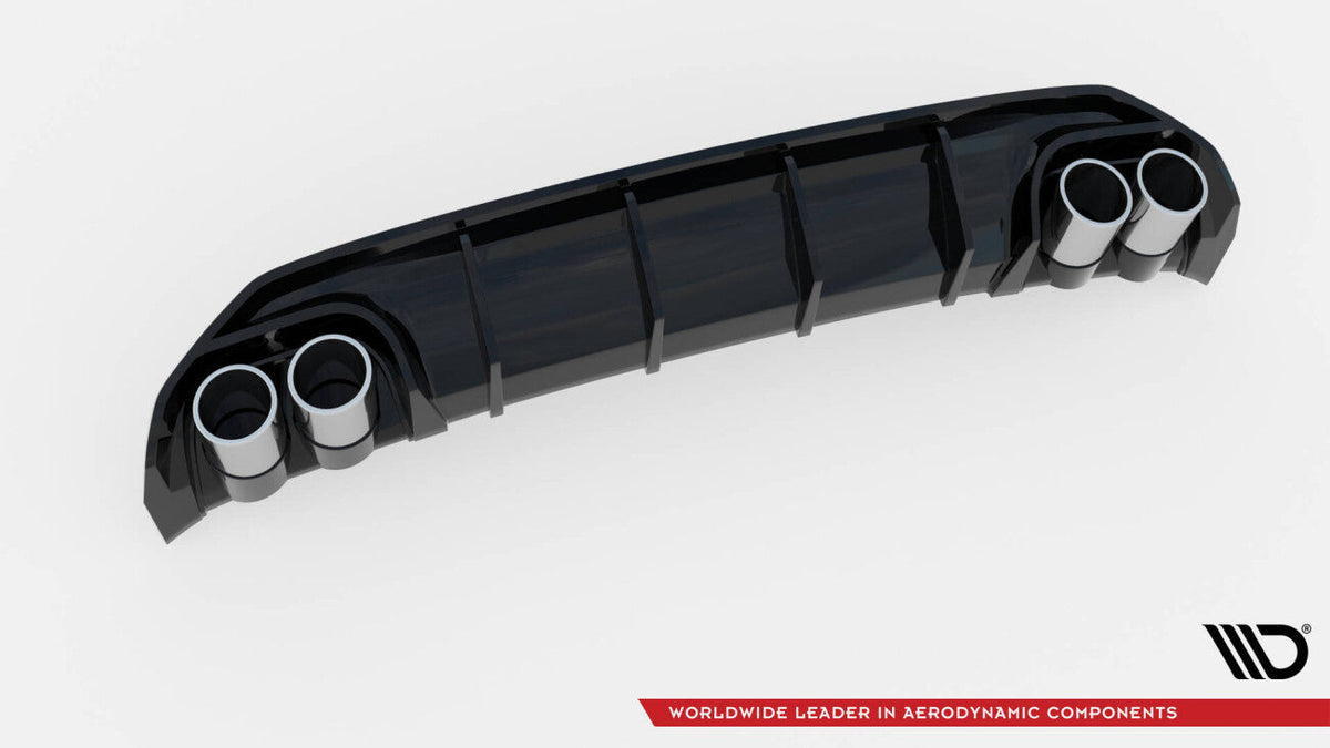Heckansatz Diffusor mit Endrohrblenden Chrom passend für Audi A3 8Y Limousine S line im Detail