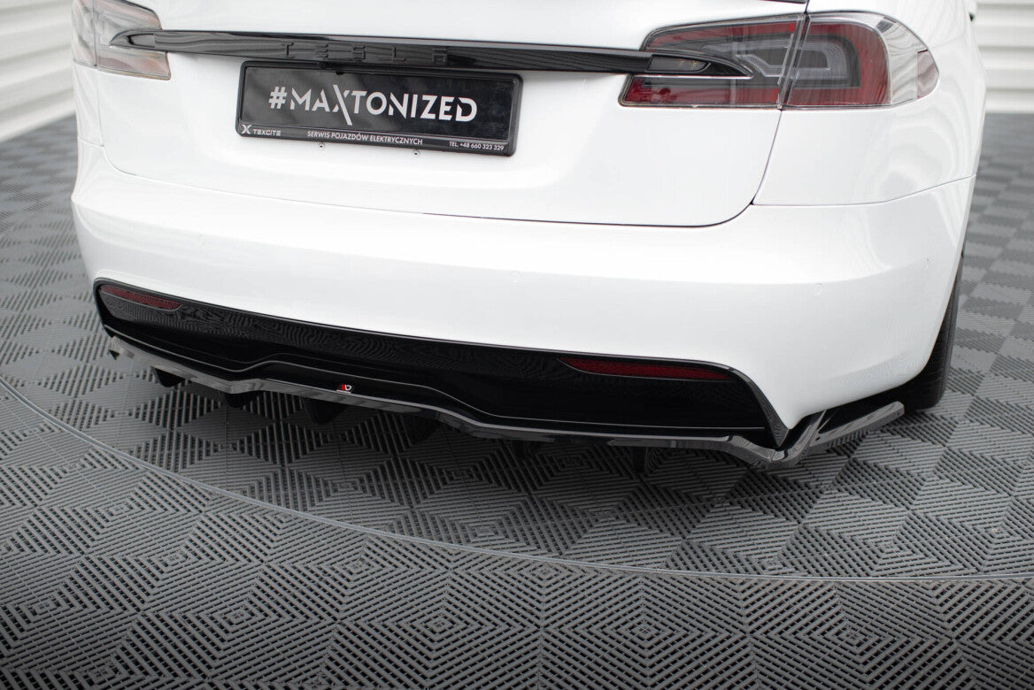 Mittlerer Cup Diffusor Heck Ansatz DTM Look V.2 für Tesla Model S Plaid Mk1 FL   Maxton Design